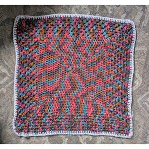 Crocheted Granny Square Baby Afghan Lap Blanket Throw 29" X 29" Shower Gift